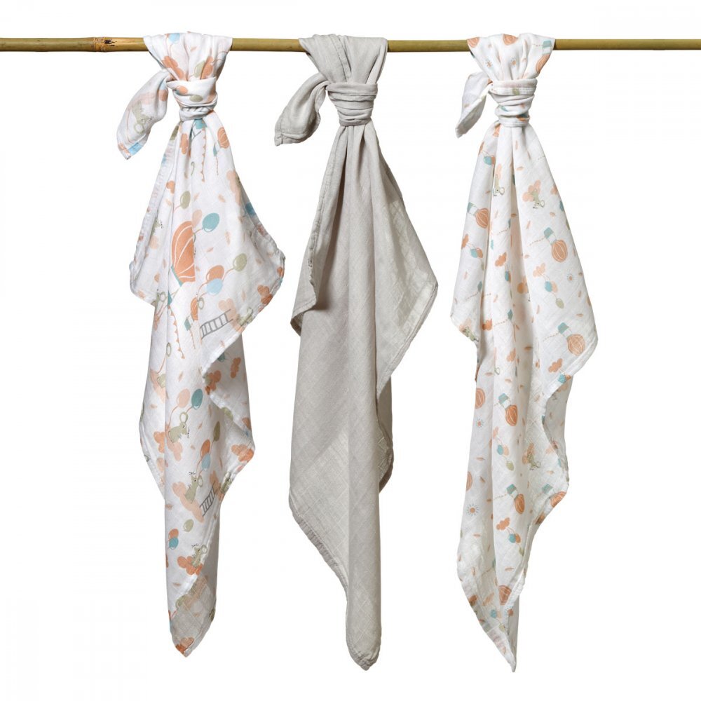 BABYONO Set 3 scutece din bumbac si bambus Baby Ono Bamboo 09 gri