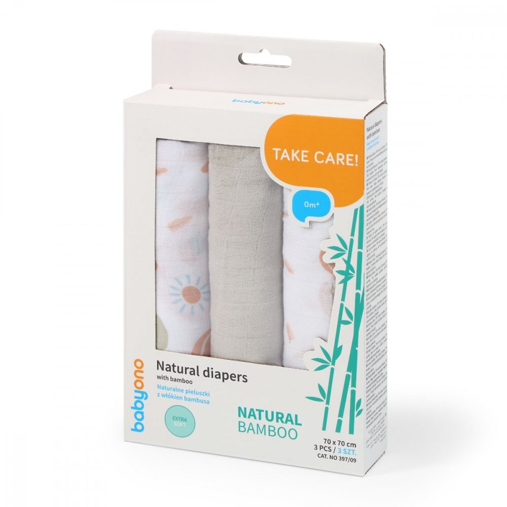 BABYONO Set 3 scutece din bumbac si bambus Baby Ono Bamboo 09 gri