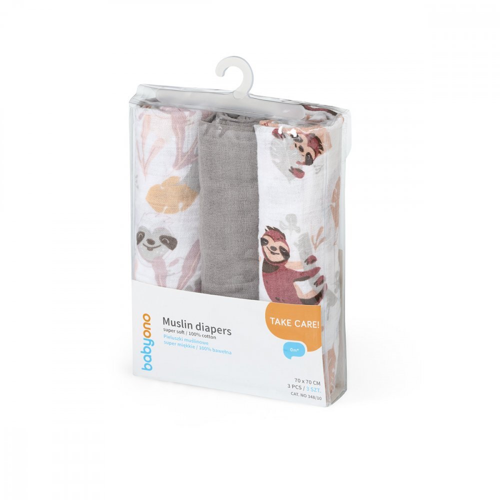 BABYONO Set 3 scutece din muselina super soft 34810 din bumbac 70x70 cm