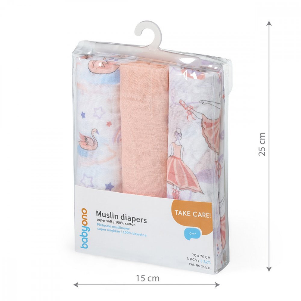 BABYONO Set 3 scutece din muselina super soft 34811 din bumbac 70x70 cm