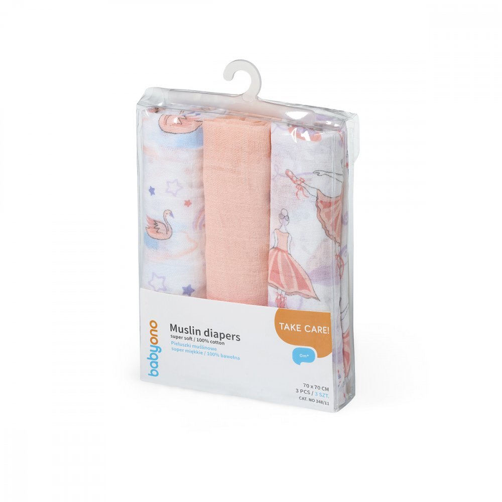 BABYONO Set 3 scutece din muselina super soft 34811 din bumbac 70x70 cm