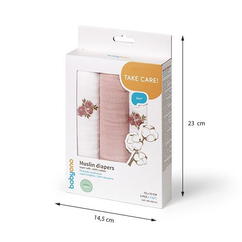 BABYONO Set 3 scutece din muselina super soft 34813 din bumbac 70x70 cm