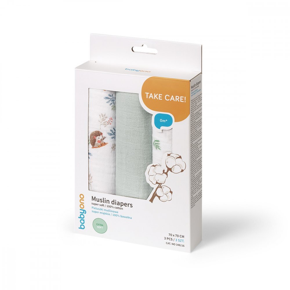 BABYONO Set 3 scutece din muselina super soft 34816 din bumbac 70x70 cm