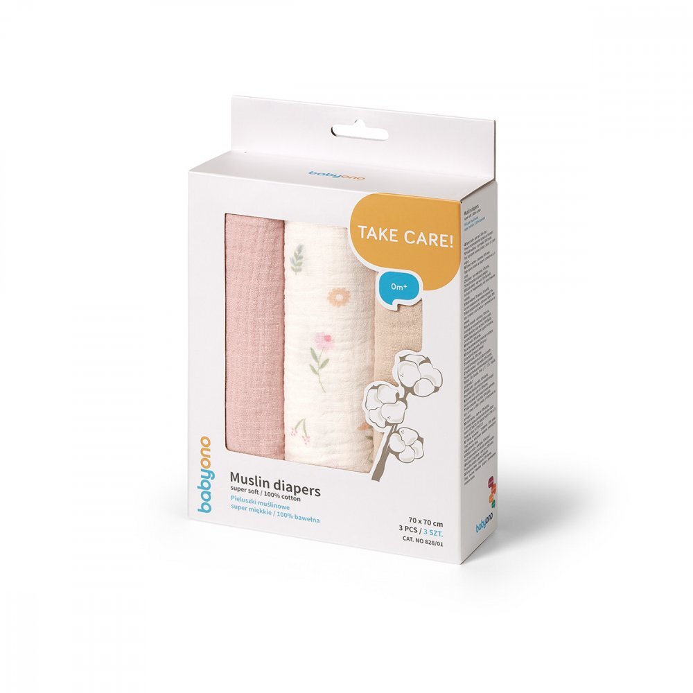 BABYONO Set 3 scutece din muselina super soft 70x70 cm multicolor 01