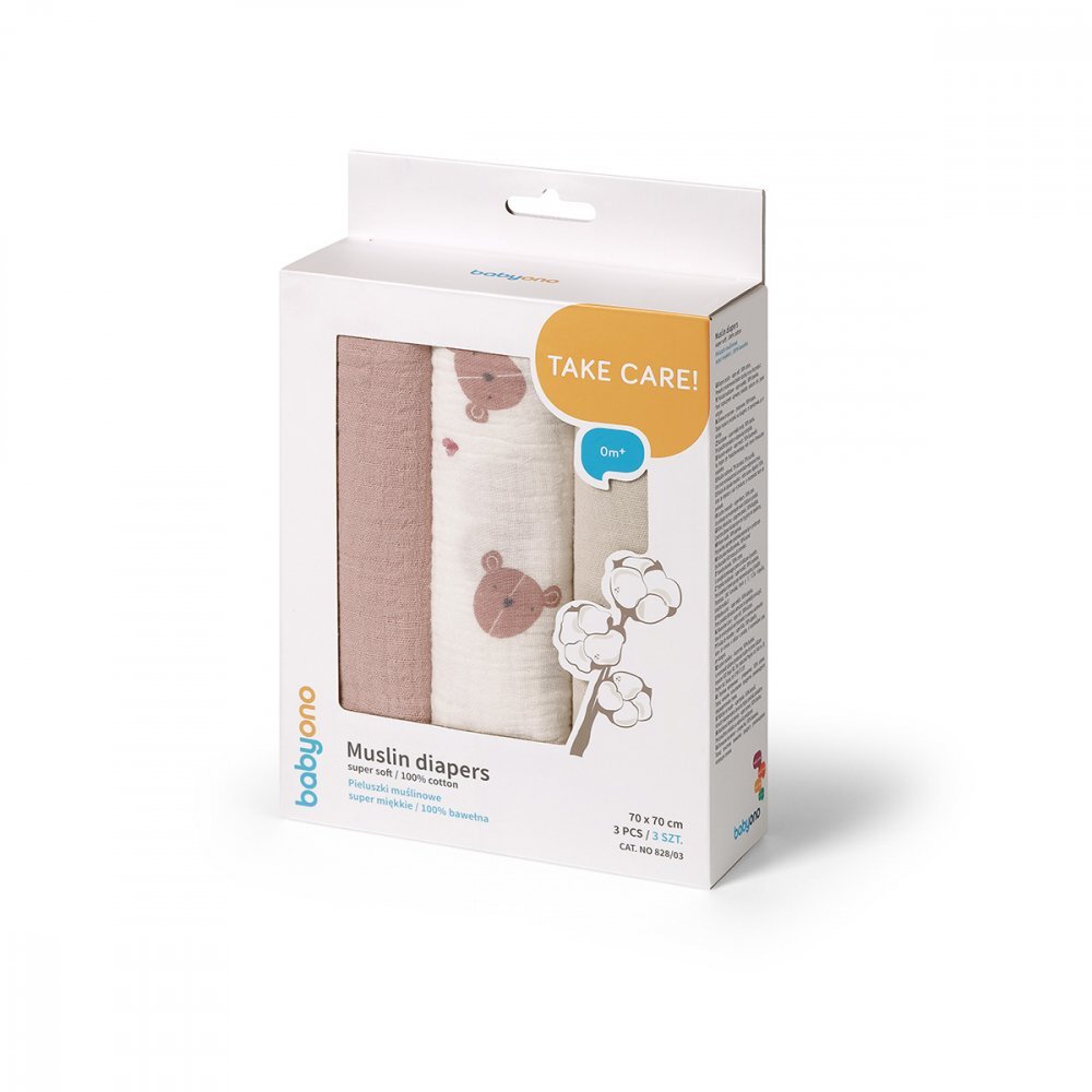 BABYONO Set 3 scutece din muselina super soft 70x70 cm multicolor 03
