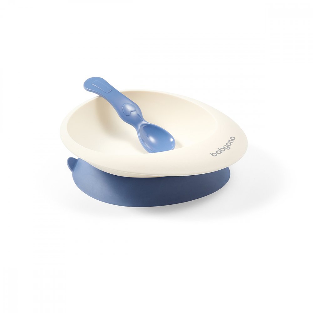 BABYONO Set castron si lingurita albastru inchis