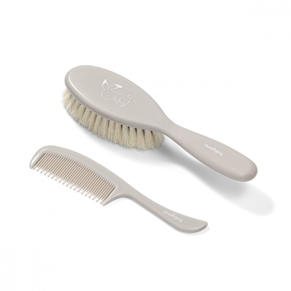 BABYONO Set perie din par natural super moale si pieptene Bunny Grey