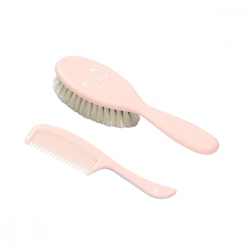 BABYONO Set perie din par natural super moale si pieptene Butterfly Pink