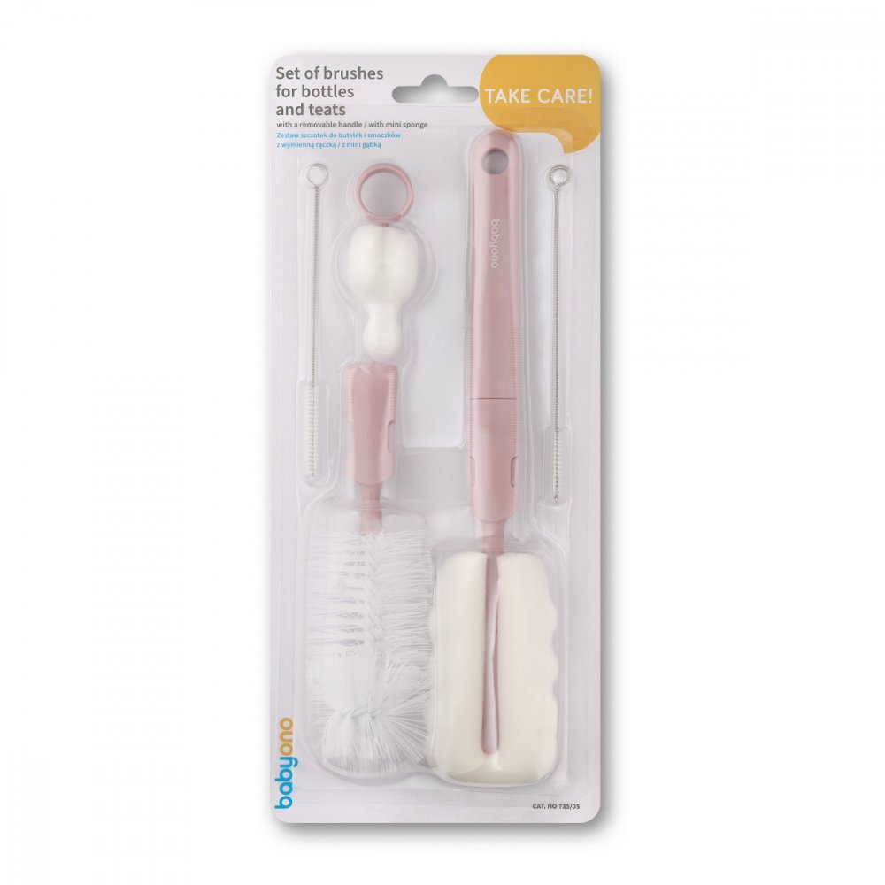 BABYONO Set perii pentru biberon si tetina roz deschis