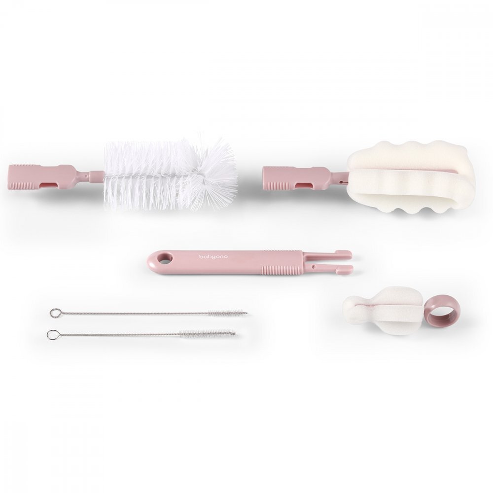 BABYONO Set perii pentru biberon si tetina roz deschis