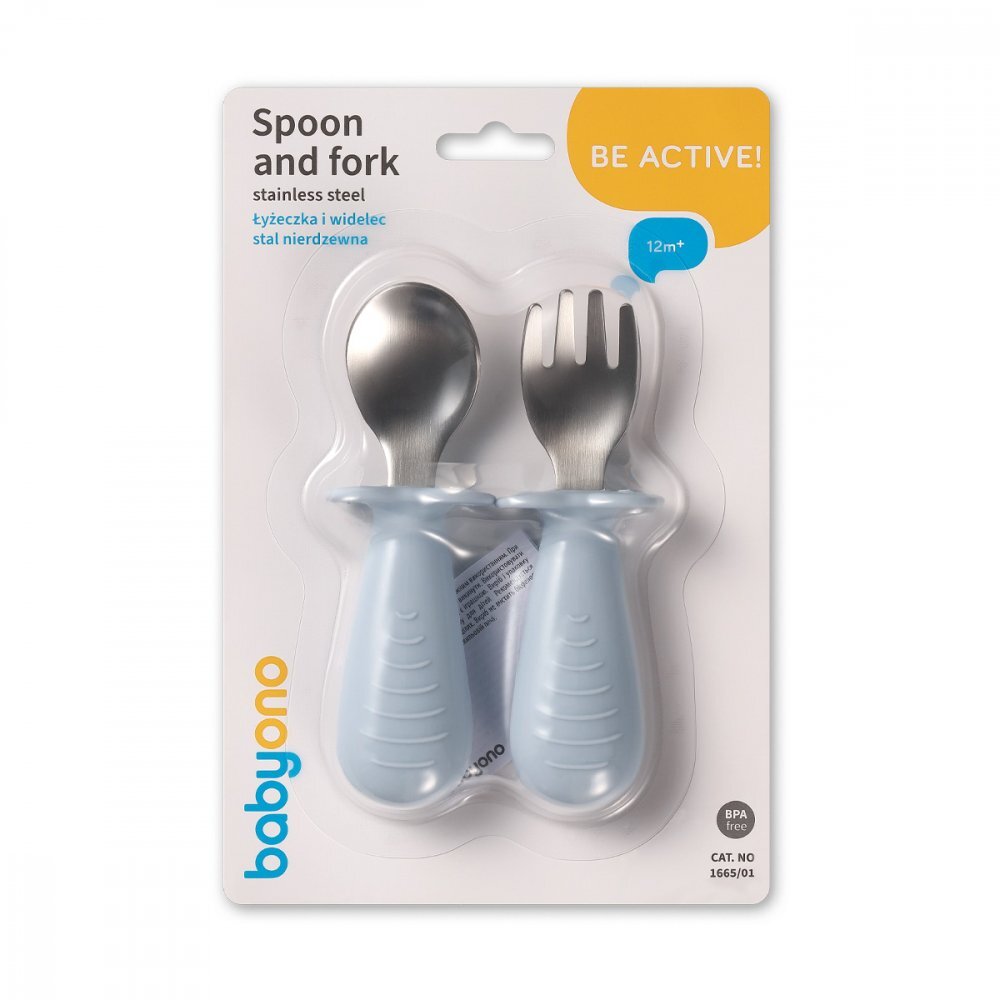 BABYONO Set tacamuri pentru copii lingurita si furculita din inox Albastru