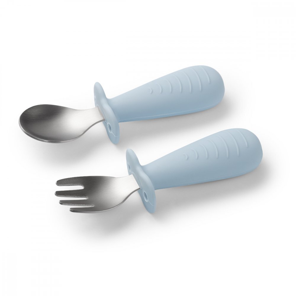 BABYONO Set tacamuri pentru copii lingurita si furculita din inox Albastru