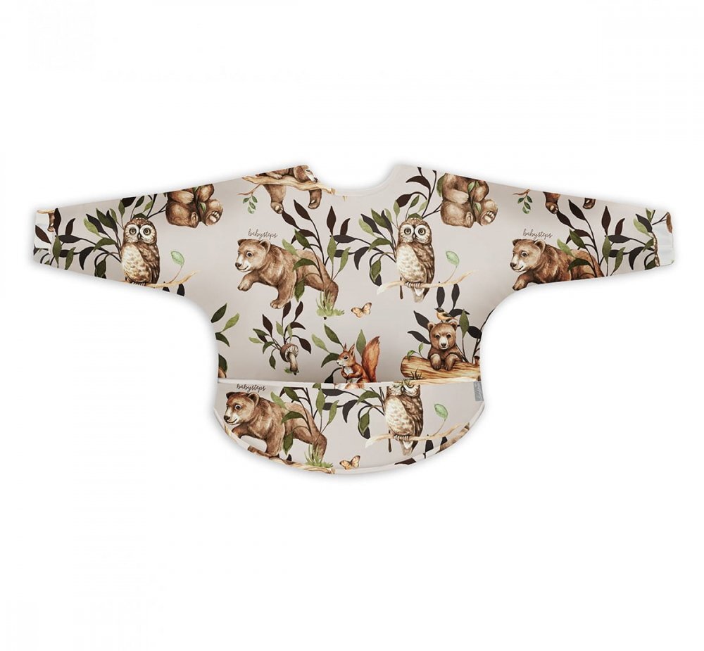 BabySteps Bavetica impermeabila cu maneci si buzunar reglabila Happy Bear Light