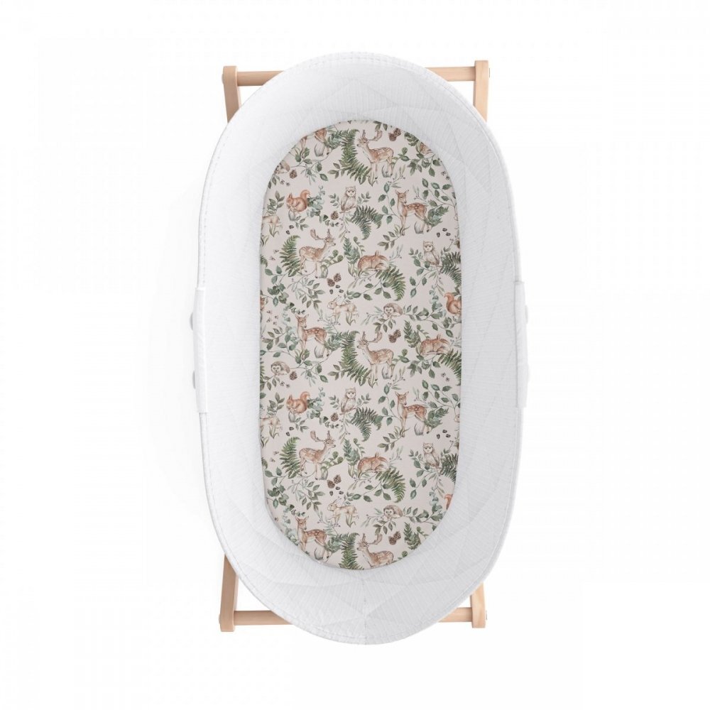 BabySteps Cearsaf din bumbac cu elastic pe contur pentru landou si cosulete Animals Garden
