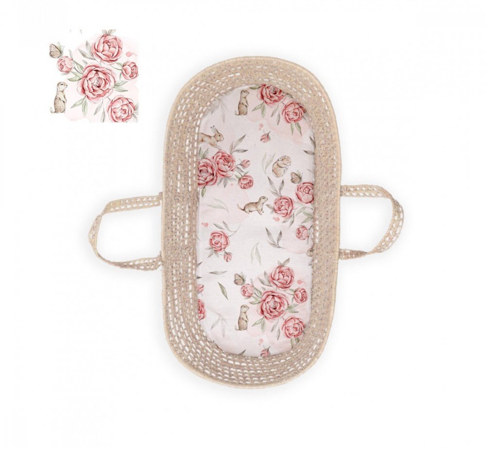 BabySteps Cearsaf din bumbac cu elastic pe contur pentru landou si cosulete Peony