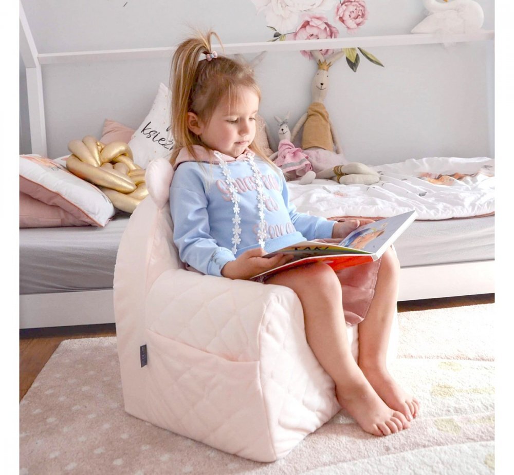 BabySteps Fotoliu pentru copii cu spata catifea Velvet Ursulet Teddy Beige