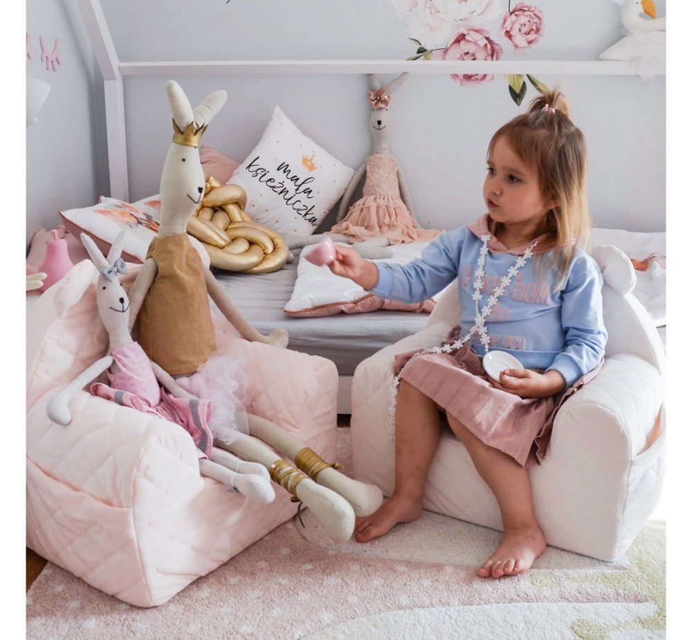 BabySteps Fotoliu pentru copii cu spata catifea Velvet Ursulet Teddy Beige