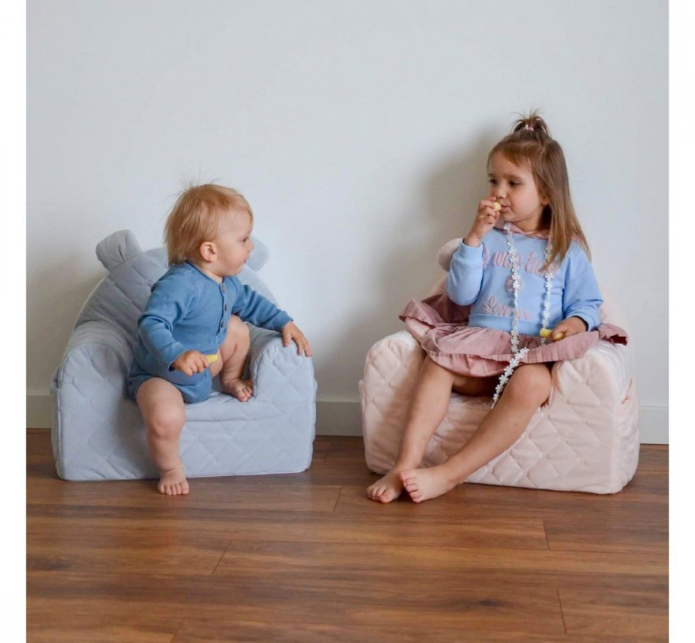 BabySteps Fotoliu pentru copii cu spata catifea Velvet Ursulet Teddy Beige