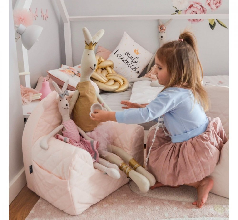 BabySteps Fotoliu pentru copii cu spatar catifea Velvet Ursulet Teddy Sepia Rose
