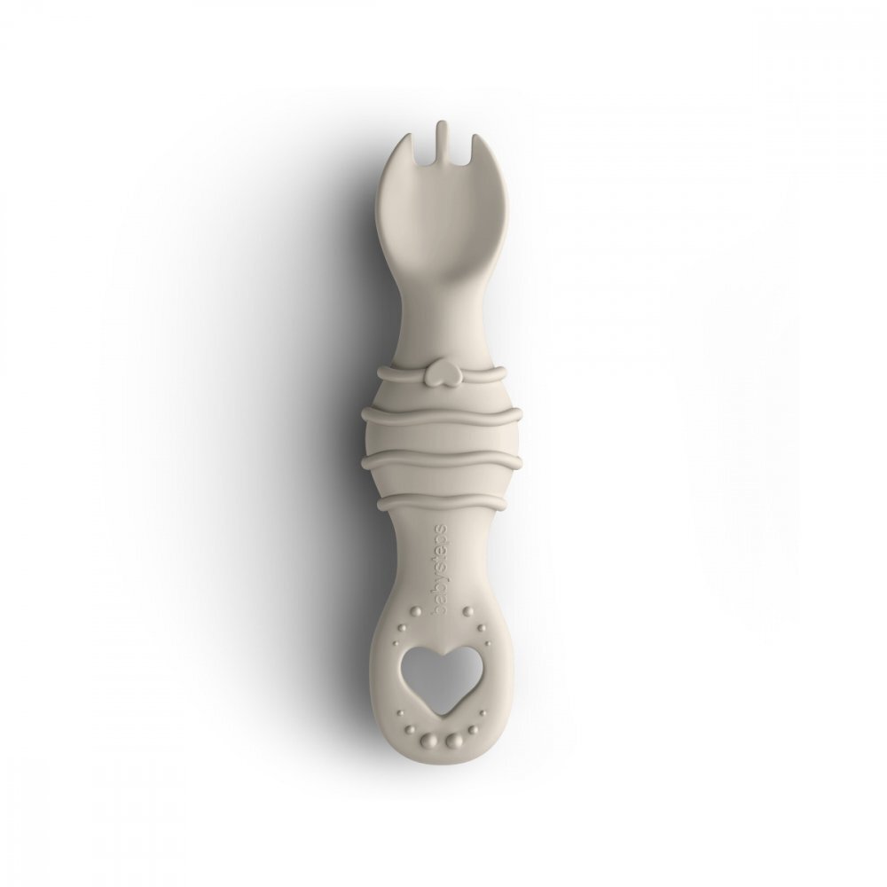 BabySteps Furculita si lingura 2 in 1 din silicon alimentar fara BPA BPS PVC si ftalati Cream