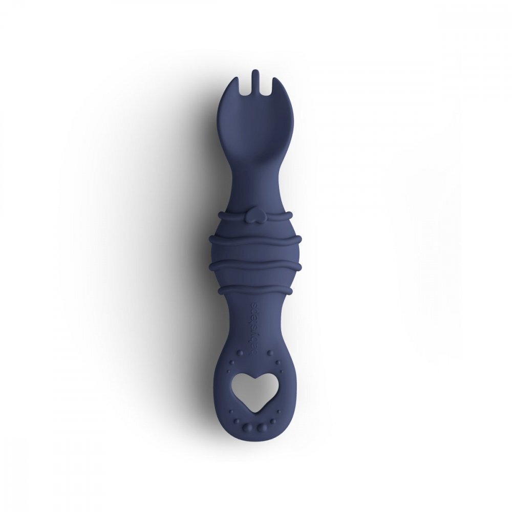 BabySteps Furculita si lingura 2 in 1 din silicon alimentar fara BPA BPS PVC si ftalati Navy