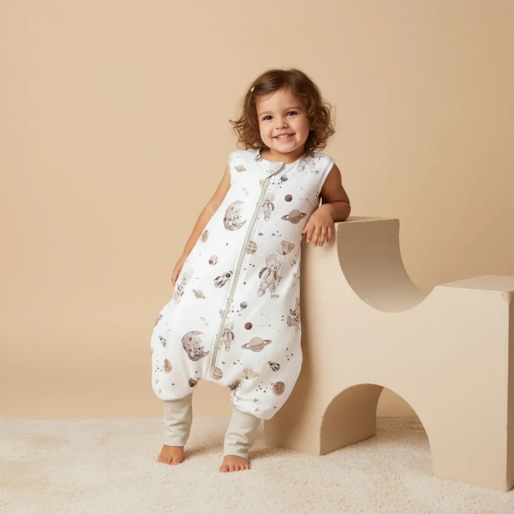 BabySteps Sac de dormit cu picioare Teddy white din bumbac 1 Tog 6-12 luni