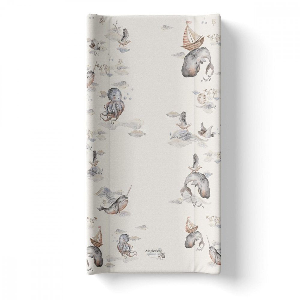 BabySteps Saltea de infasat cu spate intarit si margini de protectie 50x80 cm Magic Sea Animals