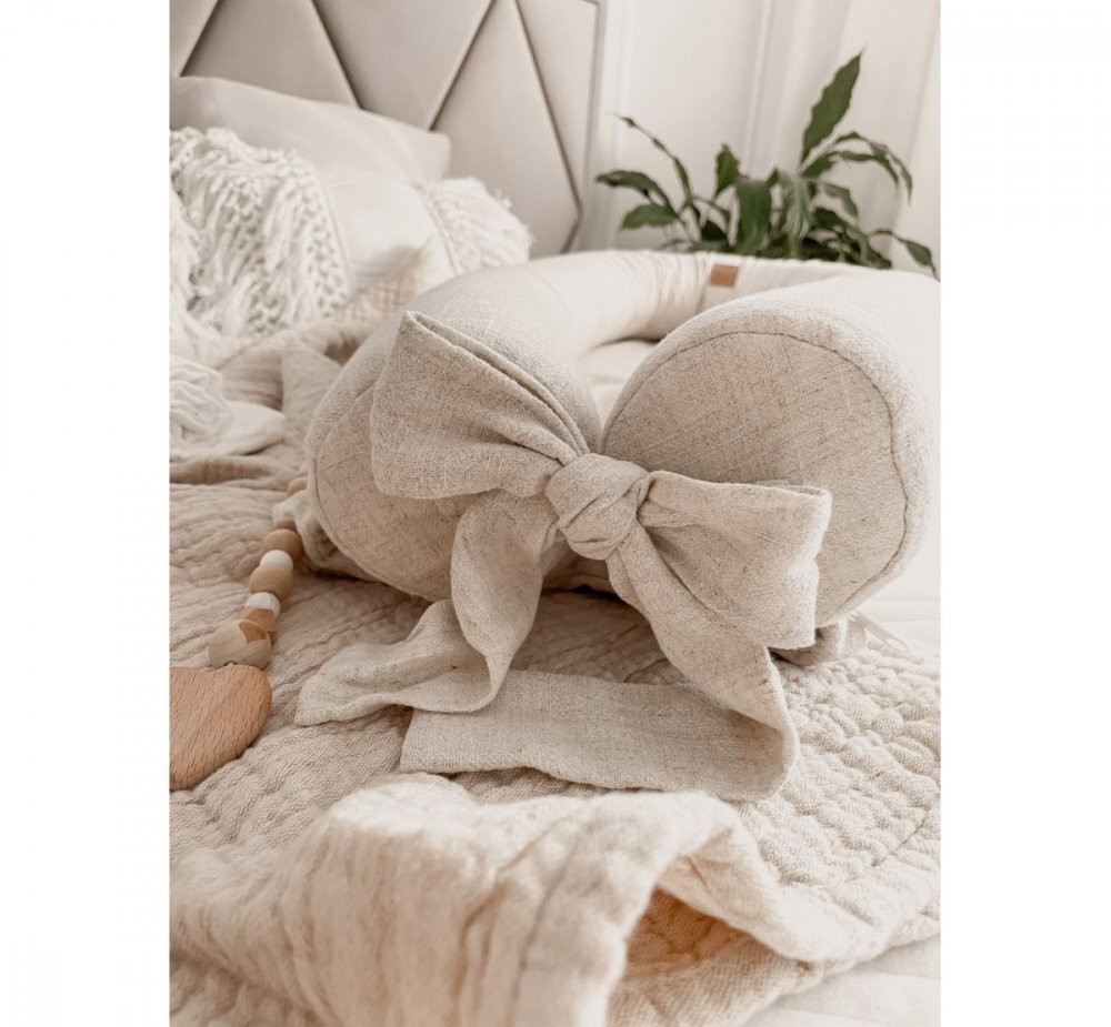 BabySteps Suport de dormit Babynest 2 in 1 bara protectie patut Premium din In Bej inchis 95x53 cm