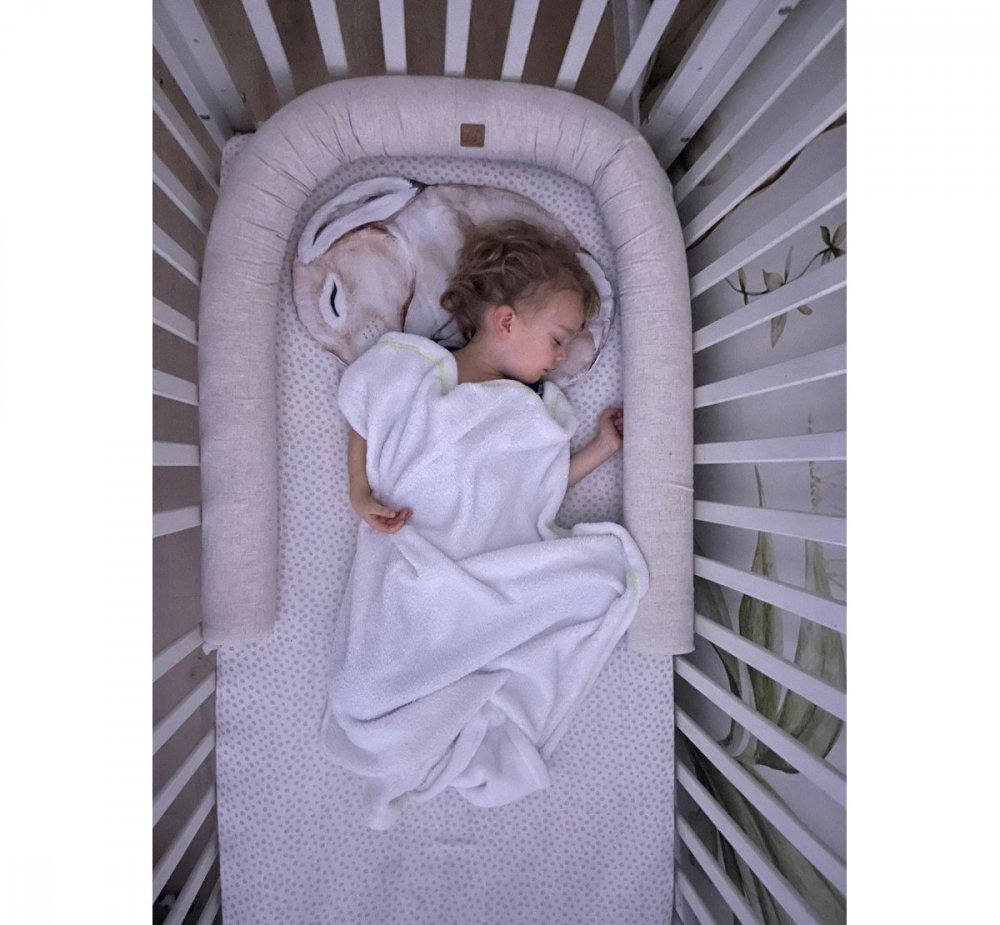 BabySteps Suport de dormit Babynest 2 in 1 bara protectie patut Premium din in Natural 95x53 cm