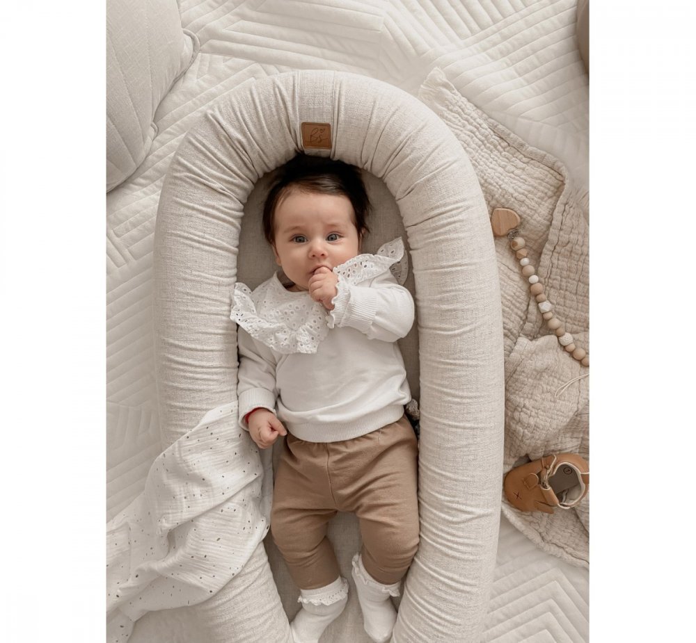 BabySteps Suport de dormit Babynest 2 in 1 bara protectie patut Premium din in Sepia Rose 95x53 cm