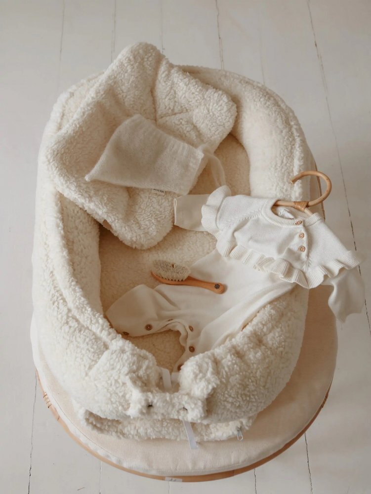 BabySteps Suport de dormit babynest Premium din tesatura bucle Crem Teddy by BabyLy 80x50 cm