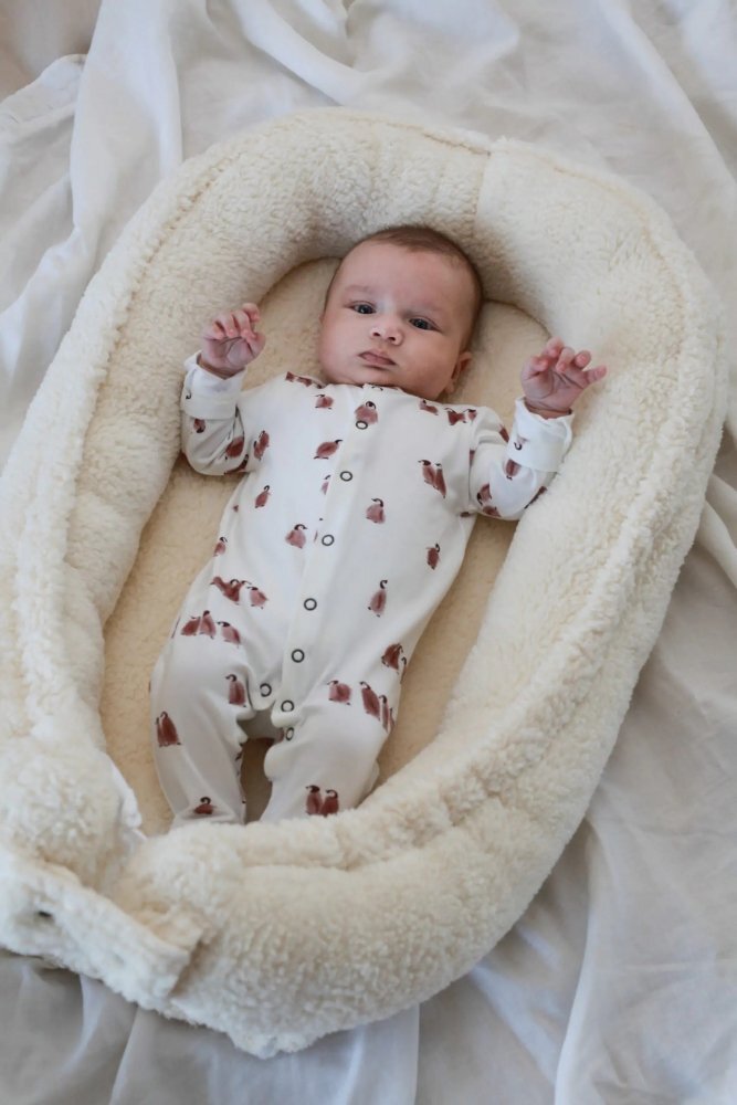 BabySteps Suport de dormit babynest Premium din tesatura bucle Crem Teddy by BabyLy 80x50 cm