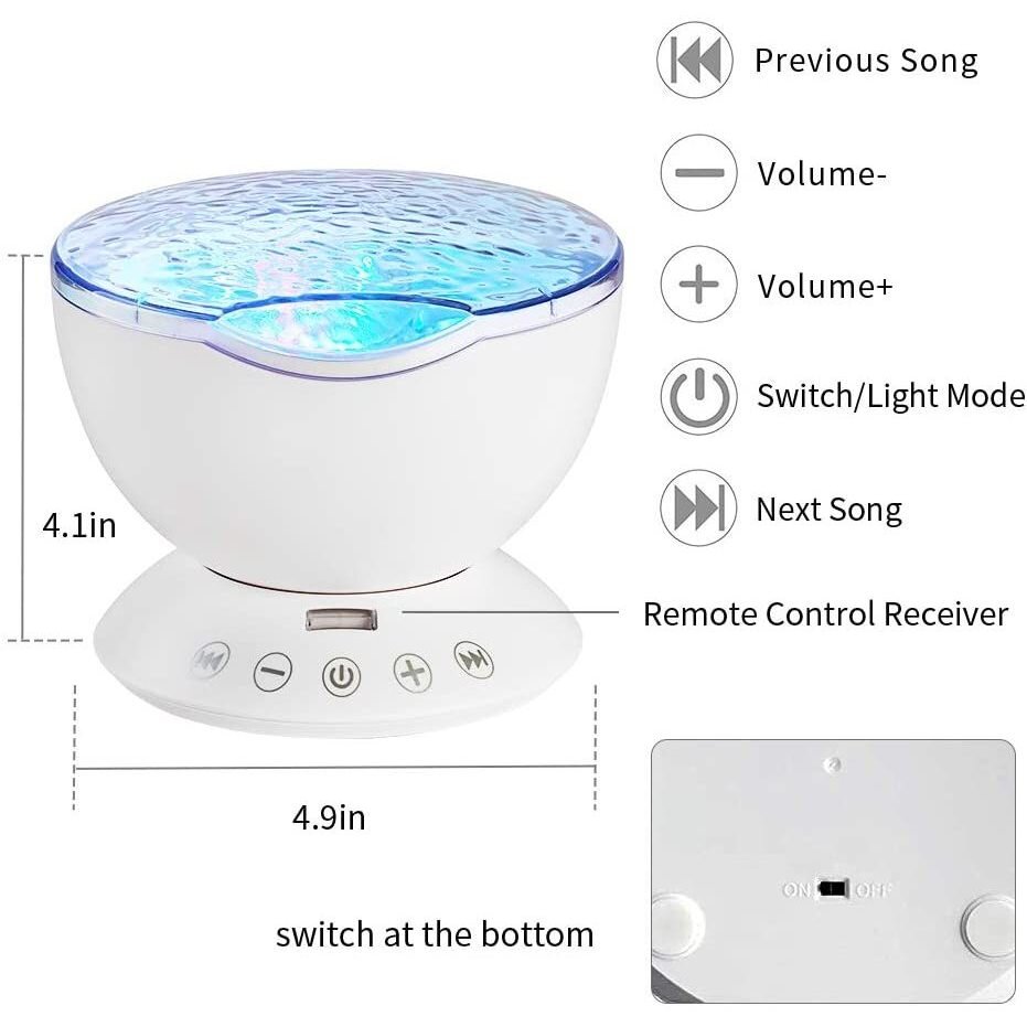 Bambinice Lampa de veghe cu proiector si sunete Ocean Wave alb