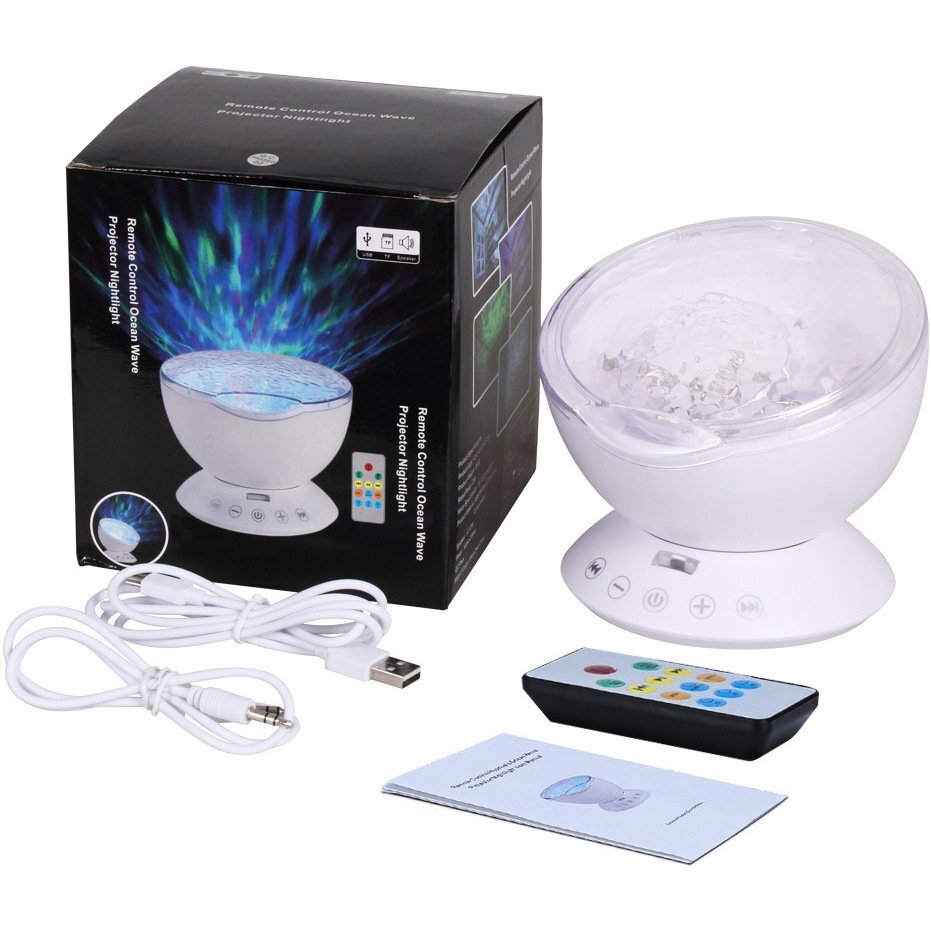 Bambinice Lampa de veghe cu proiector si sunete Ocean Wave alb