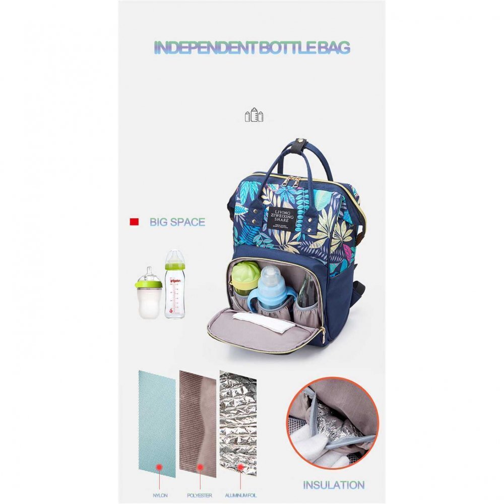 Bambinice Rucsac multifunctional mamici Leaves Albastru