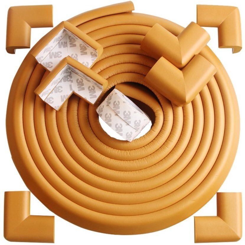 Bambinice Set rola protectie multifuntionala xxl de 6m si 8 aparatori moi pentru colturi maro deschis