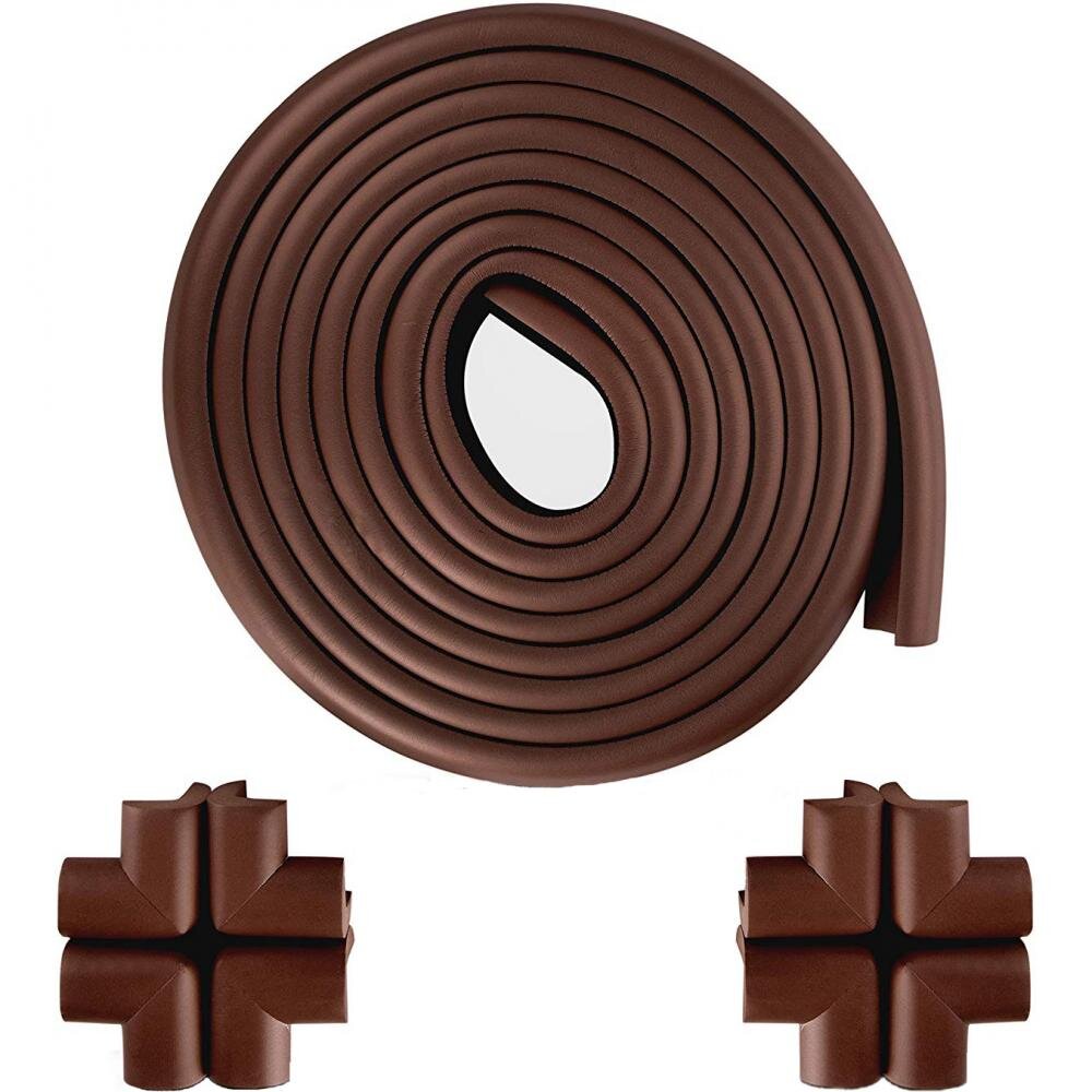 Bambinice Set rola protectie multifuntionala xxl de 6m si 8 aparatori moi pentru colturi maro inchis