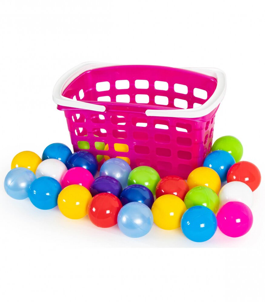 Bamsic Set cu 25 de bile multicolore si cos de cumparaturi pentru copii