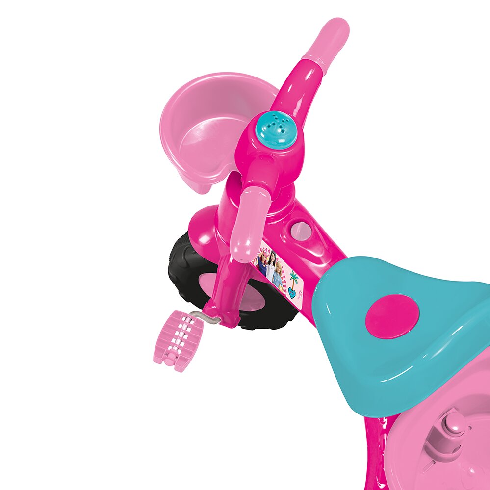 Barbie Tricicleta pentru copii Roz cu pedale realizata din plastic rezistent prevazuta cu claxon de la 2 ani pana la 30 kg