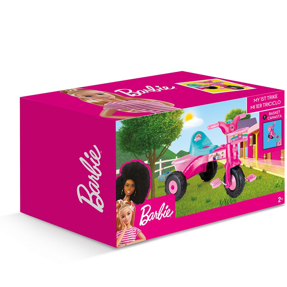 Barbie Tricicleta pentru copii Roz cu pedale realizata din plastic rezistent prevazuta cu claxon de la 2 ani pana la 30 kg