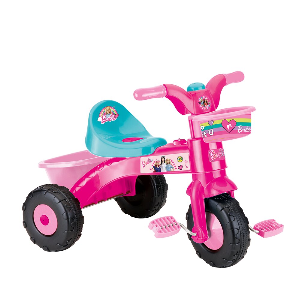 Barbie Tricicleta pentru copii Roz cu pedale realizata din plastic rezistent prevazuta cu claxon de la 2 ani pana la 30 kg