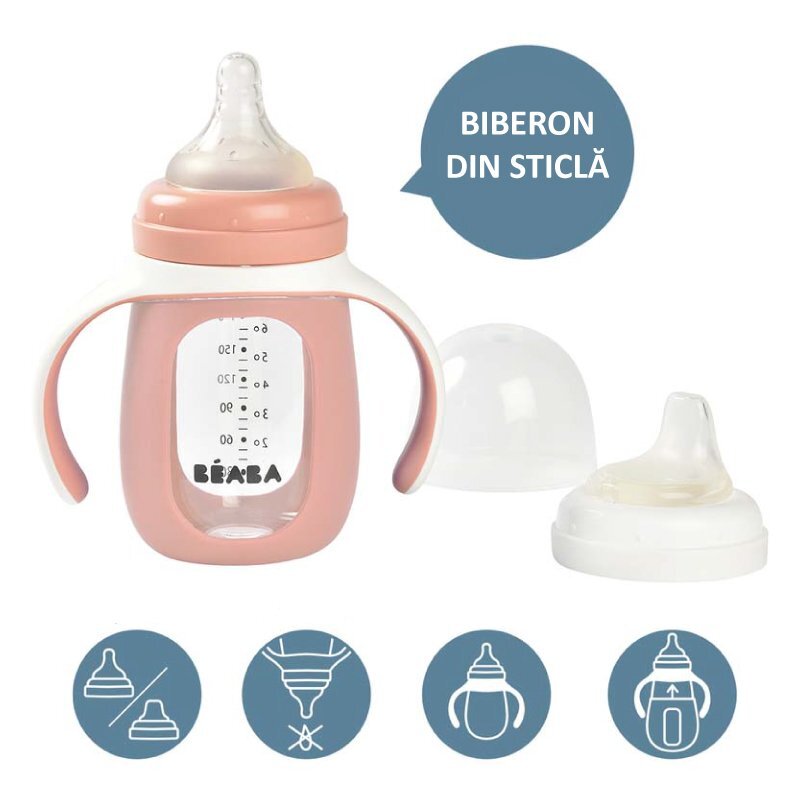 BEABA Biberon de invatare 2 in 1 210 ml Old Pink