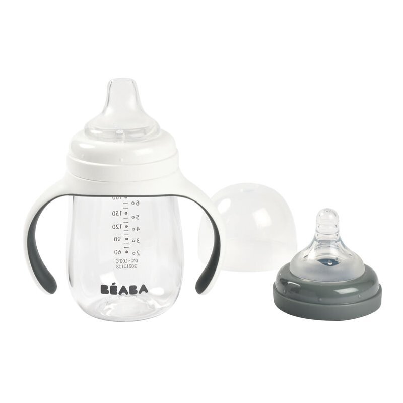 BEABA Biberon de invatare 2 in 1 din tritan 210 ml Mineral Grey