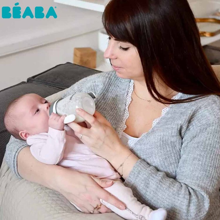 BEABA Biberon de invatare 2 in 1 din tritan 210 ml Mineral Grey