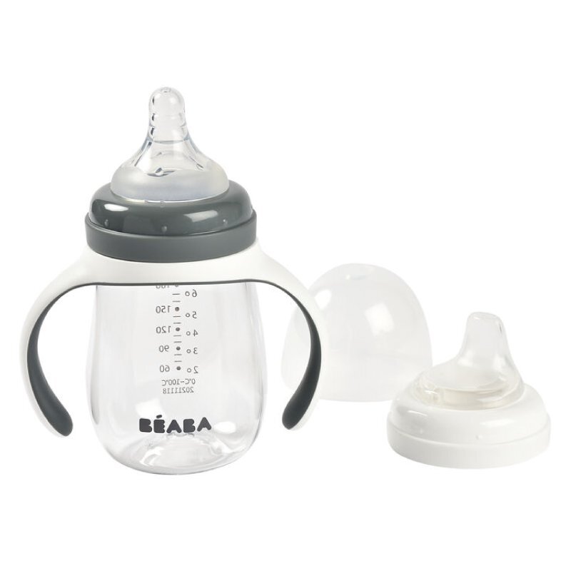BEABA Biberon de invatare 2 in 1 din tritan 210 ml Mineral Grey