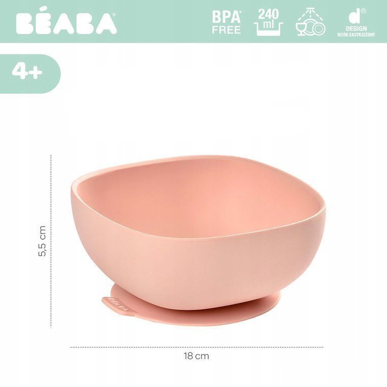BEABA Bol silicon cu ventuza roz