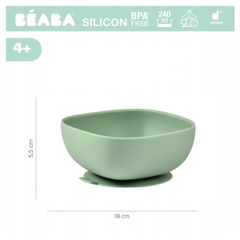 BEABA Bol silicon cu ventuza Sage Green