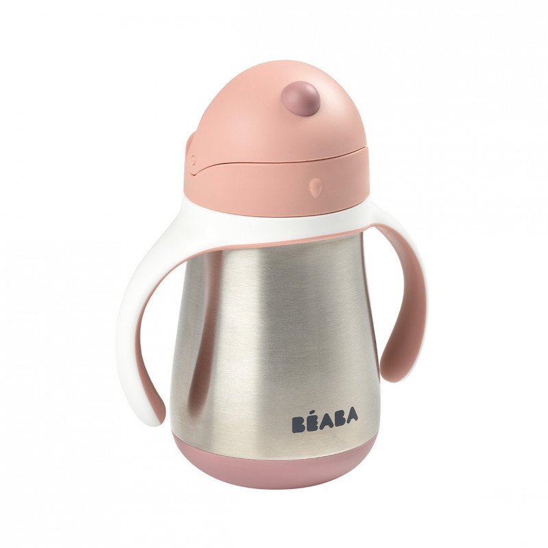 BEABA Cana cu pai din inox 250 ml Old Pink