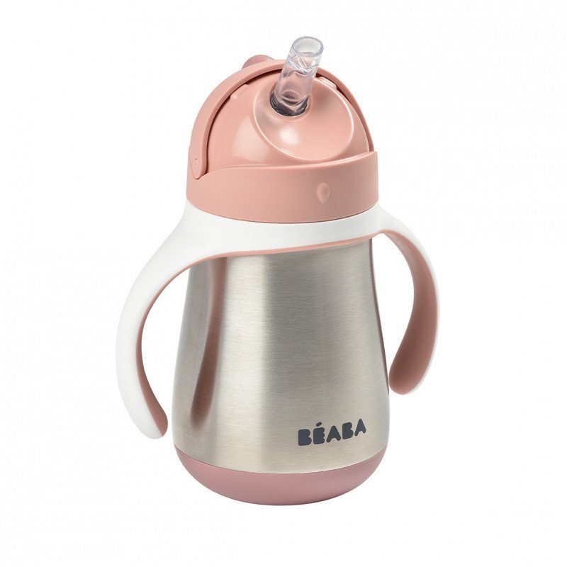BEABA Cana cu pai din inox 250 ml Old Pink