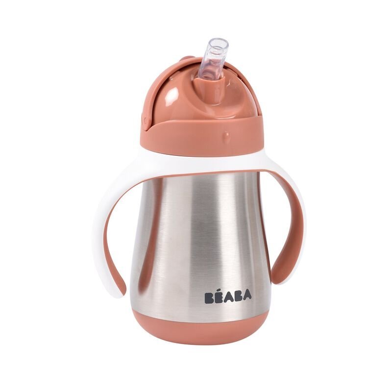 BEABA Cana cu pai din inox 250 ml Terracotta